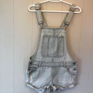 Womens light washed denim dungarees overalls